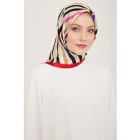 Armine 9101-08 Pembe-Beyaz Çizgi Desen Tivil İpek Eşarp