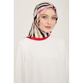 Armine 9101-08 Pembe-Beyaz Çizgi Desen Tivil İpek Eşarp