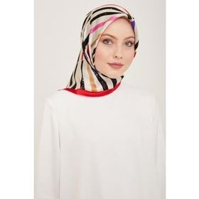 Armine 9101-08 Pembe-Beyaz Çizgi Desen Tivil İpek Eşarp