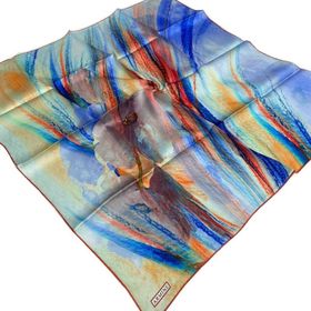 Armine 9102-03 Mavi-kırmızı Batik Desen Tivil İpek Eşarp