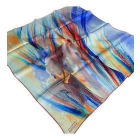 Armine 9102-03 Mavi-kırmızı Batik Desen Tivil İpek Eşarp