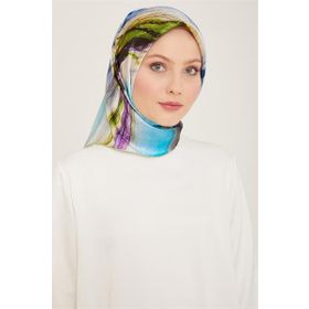 Armine 9102-33 Mavi-mor Batik Desen Tivil İpek Eşarp