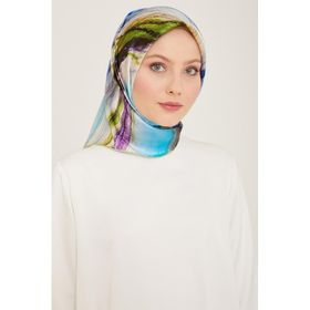 Armine 9102-33 Mavi-mor Batik Desen Tivil İpek Eşarp