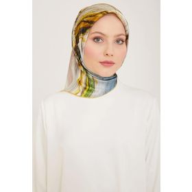 Armine 9102-36 Gri-Hardal Batik Desen Tivil İpek Eşarp
