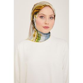 Armine 9102-36 Gri-Hardal Batik Desen Tivil İpek Eşarp