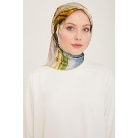 Armine 9102-36 Gri-Hardal Batik Desen Tivil İpek Eşarp
