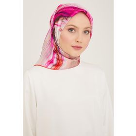Armine 9102-52 Mercan-Mor Batik Desen Tivil İpek Eşarp