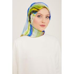 Armine 9102-83 Saks Mavi-yeşil Batik Desen Tivil İpek Eşarp