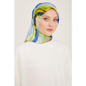 Armine 9102-83 Saks Mavi-yeşil Batik Desen Tivil İpek Eşarp