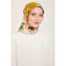Armine 9103-32 Bej Batik Çiçek Desenli Tivil İpek Eşarp