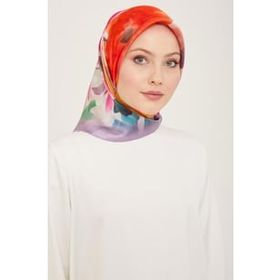 Armine 9103-51 Lila Batik Çiçek Desenli Tivil İpek Eşarp