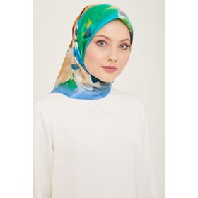 Armine 9103-83 Mavi Batik Çiçek Desenli Tivil İpek Eşarp