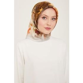 Armine 9103-84 Gümüş Batik Çiçek Desenli Tivil İpek Eşarp