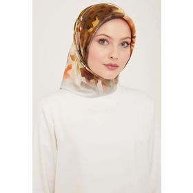 Armine 9103-84 Gümüş Batik Çiçek Desenli Tivil İpek Eşarp
