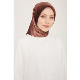 Armine 9104-21 Kahverengi Geçişli Monogram Desen Tivil İpek Eşarp