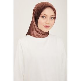 Armine 9104-21 Kahverengi Geçişli Monogram Desen Tivil İpek Eşarp