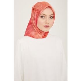 Armine 9104-52 Mercan-Mor Geçişli Monogram Desen Tivil İpek Eşarp