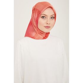 Armine 9104-52 Mercan-Mor Geçişli Monogram Desen Tivil İpek Eşarp