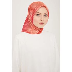 Armine 9104-52 Mercan-Mor Geçişli Monogram Desen Tivil İpek Eşarp