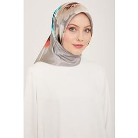 Armine 9105-82 Gri Çiçek Desen Tivil İpek Eşarp