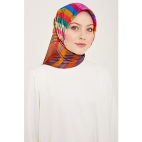 Armine 9107-01 Mor-Bej Çizgi Desen Tivil İpek Eşarp