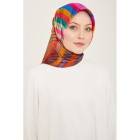 Armine 9107-01 Mor-Bej Çizgi Desen Tivil İpek Eşarp