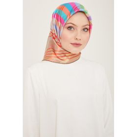 Armine 9107-05 Bej-Pembe Çizgi Desen Tivil İpek Eşarp