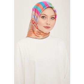 Armine 9107-05 Bej-Pembe Çizgi Desen Tivil İpek Eşarp