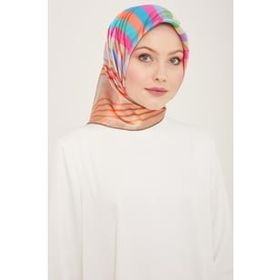 Armine 9107-05 Bej-Pembe Çizgi Desen Tivil İpek Eşarp