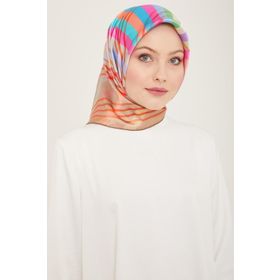 Armine 9107-05 Bej-Pembe Çizgi Desen Tivil İpek Eşarp