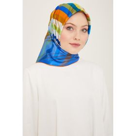 Armine 9107-31 Mavi-Hardal Çizgi Desen Sura İpek Eşarp