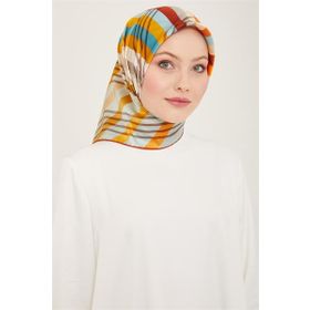 Armine 9107-32 Havacı Mavi-Taba Çizgi Desen Sura İpek Eşarp
