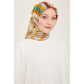 Armine 9107-32 Havacı Mavi-Taba Çizgi Desen Sura İpek Eşarp
