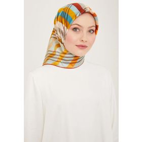 Armine 9107-32 Havacı Mavi-Taba Çizgi Desen Sura İpek Eşarp