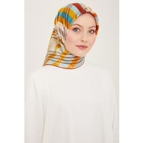 Armine 9107-32 Havacı Mavi-Taba Çizgi Desen Sura İpek Eşarp