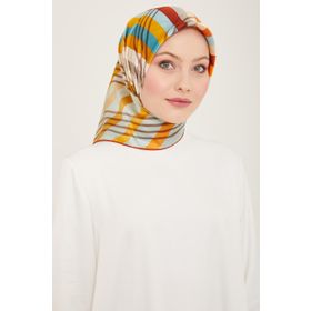 Armine 9107-32 Havacı Mavi-Taba Çizgi Desen Sura İpek Eşarp