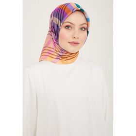 Armine 9107-34 Mor-Gül Kurusu Çizgi Desen Tivil İpek Eşarp