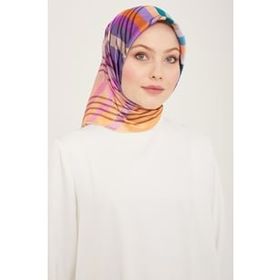 Armine 9107-34 Mor-Gül Kurusu Çizgi Desen Tivil İpek Eşarp