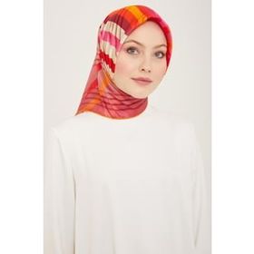 Armine 9107-50 Şeker Pembe-Turuncu Çizgi Desen Tivil İpek Eşarp