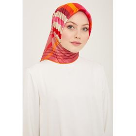 Armine 9107-50 Şeker Pembe-Turuncu Çizgi Desen Tivil İpek Eşarp