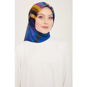 Armine 9107-82 Lacivert-Mor Çizgi Desen Tivil İpek Eşarp