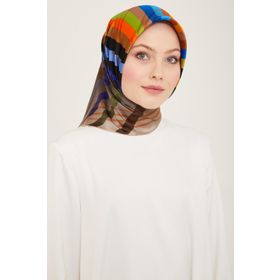 Armine 9107-83 Siyah-Acı Kahve Çizgi Desen Sura İpek Eşarp