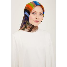 Armine 9107-83 Siyah-Acı Kahve Çizgi Desen Tivil İpek Eşarp