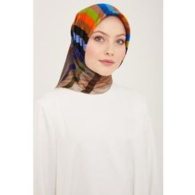 Armine 9107-83 Siyah-Acı Kahve Çizgi Desen Tivil İpek Eşarp