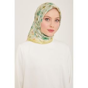 Armine 9108-02 Soft Yeşil Çiçek Desen Tivil İpek Eşarp