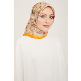 Armine 9108-22 Turuncu Çiçek Desen Tivil İpek Eşarp