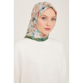 Armine 9108-84 Yeşil Çiçek Desen Sura İpek Eşarp