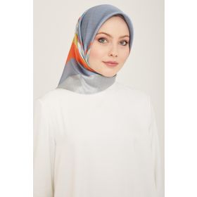 Armine 9111-31 Gri-Nar Çiçeği Geçişli Monogram Desen Sura İpek Eşarp