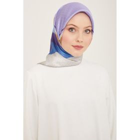 Armine 9111-34 Mor-Mavi Geçişli Monogram Desen Tivil İpek Eşarp