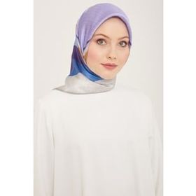 Armine 9111-34 Mor-Mavi Geçişli Monogram Desen Tivil İpek Eşarp